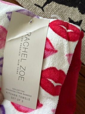 Rachel Zoe White Kitchen Towels with Red Lip Print